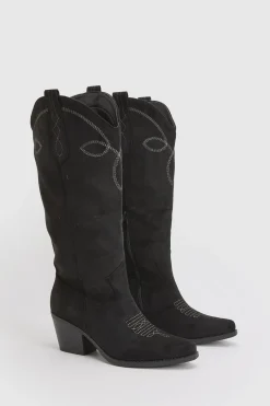 boohoo Bottes Hautes Western En Synthétique Avec Détail Patte Au Genou< Bottes|Bottes En Daim
