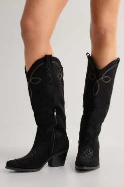 boohoo Bottes Hautes Western En Synthétique Avec Détail Patte Au Genou< Bottes|Bottes En Daim