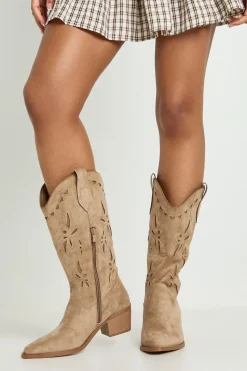 Bottes Hautes Western En Synthétique Avec Découpes Décoratives