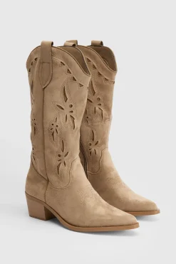 Bottes Hautes Western En Synthétique Avec Découpes Décoratives