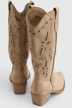 Bottes Hautes Western En Synthétique Avec Découpes Décoratives