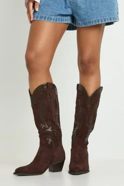 Bottes Hautes Western En Synthétique Avec Détails Contrastés