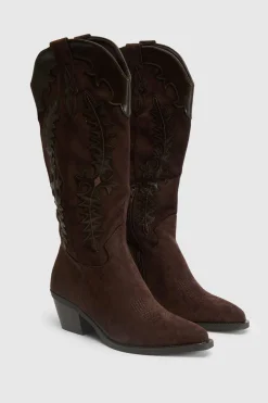 Bottes Hautes Western En Synthétique Avec Détails Contrastés