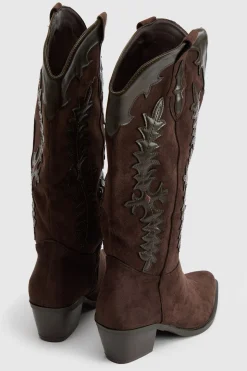 Bottes Hautes Western En Synthétique Avec Détails Contrastés
