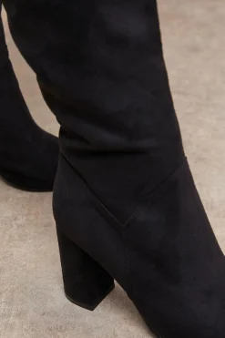 Bottes Jemima en synthétique à Talon Bloc Haut et Bout Pointu Hauteur Genou