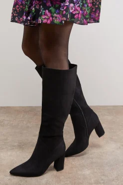 Bottes Jemima en synthétique à Talon Bloc Haut et Bout Pointu Hauteur Genou