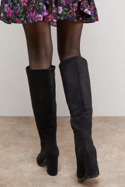 Bottes Jemima en synthétique à Talon Bloc Haut et Bout Pointu Hauteur Genou
