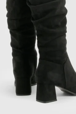 boohoo Bottes jusqu'aux genoux froncées à talon bloc< Bottes|Bottes Hautes