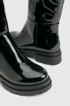 boohoo Bottes jusqu'aux genoux à onglet froissé pour pieds larges< Bottes|Bottes Hautes
