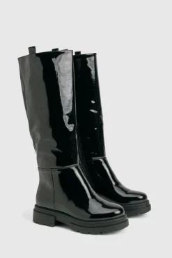 boohoo Bottes jusqu'aux genoux à onglet froissé pour pieds larges< Bottes|Bottes Hautes