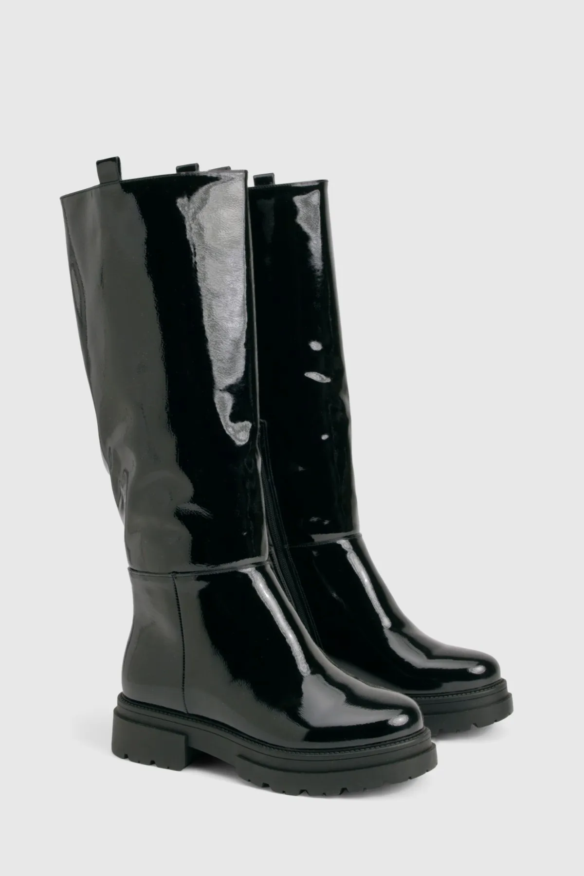 boohoo Bottes jusqu'aux genoux à onglet froissé pour pieds larges< Bottes|Bottes Hautes