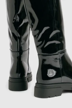 boohoo Bottes jusqu'aux genoux à onglet froissé pour pieds larges< Bottes|Bottes Hautes