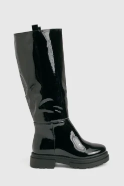 boohoo Bottes jusqu'aux genoux à onglet froissé pour pieds larges< Bottes|Bottes Hautes