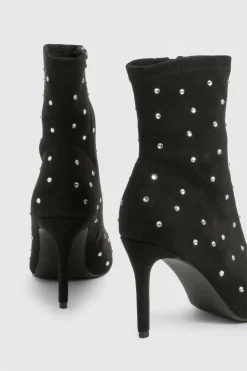 Bottes à la cheville en synthétique cloutées à bout pointu