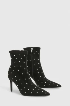 Bottes à la cheville en synthétique cloutées à bout pointu