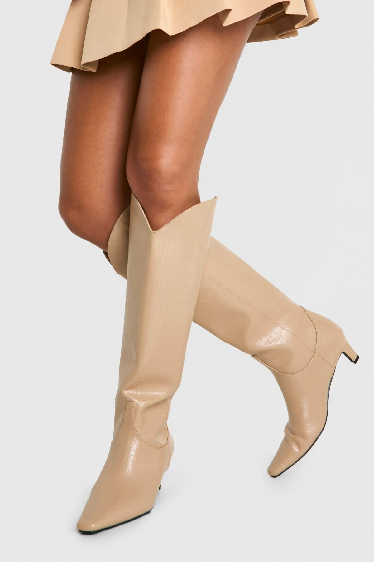 boohoo Bottes mi-hautes Croc à talon bas< Bottes|Bottes Hautes