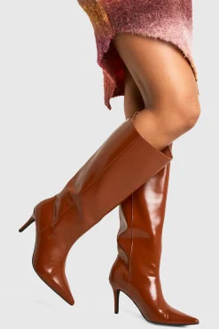 Bottes mi-hautes à look cuir premium à bout pointu