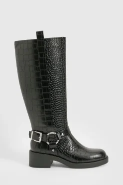 Bottes mi-hautes à orteil carré massif avec détails de harnais