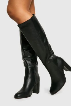 Bottes mi-hautes à talon bloc en cuir verni texturé
