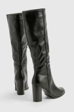 Bottes mi-hautes à talon bloc en cuir verni texturé