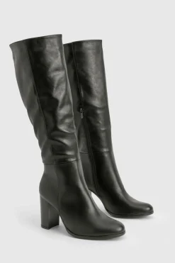 Bottes mi-hautes à talon bloc en cuir verni texturé