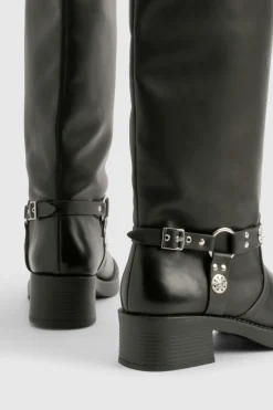 boohoo Bottes mi-mollets de style western à large coupe avec détails de boucle< Bottes|Bottes Hautes