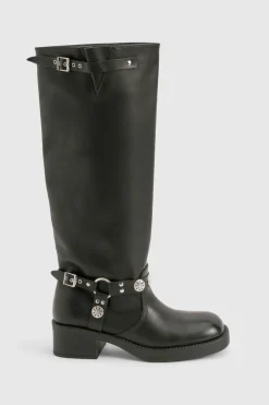 boohoo Bottes mi-mollets de style western à large coupe avec détails de boucle< Bottes|Bottes Hautes