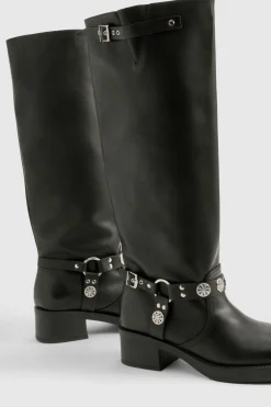 boohoo Bottes mi-mollets de style western à large coupe avec détails de boucle< Bottes|Bottes Hautes
