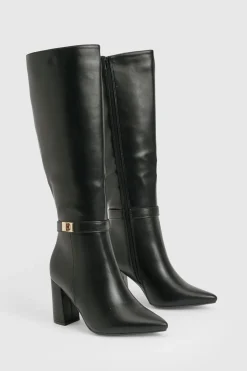 Bottes montantes à coupe large avec détails de verrouillage et talon bloc