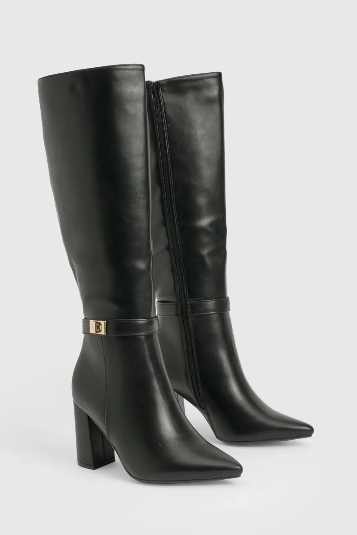Bottes montantes à coupe large avec détails de verrouillage et talon bloc