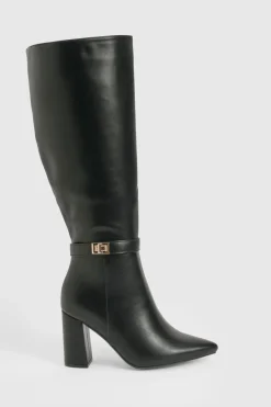 Bottes montantes à coupe large avec détails de verrouillage et talon bloc