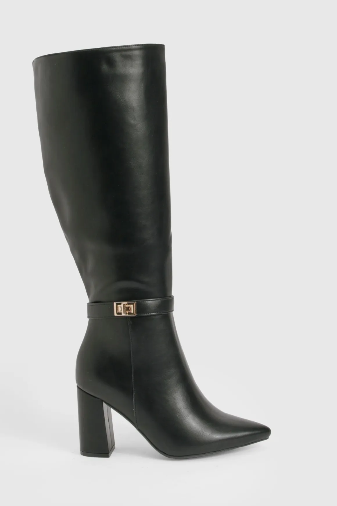Bottes montantes à coupe large avec détails de verrouillage et talon bloc
