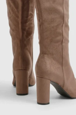 Bottes montantes en faux-suède à talon bloc pour pieds larges