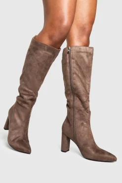 Bottes montantes en faux-suède à talon bloc pour pieds larges