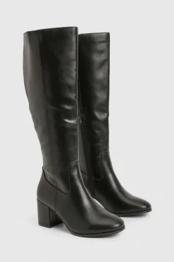 boohoo Bottes montantes à enfiler basiques à coupe large et talon bloc bas<Femme Bottes|Bottes Noires