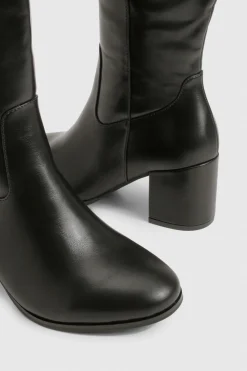 boohoo Bottes montantes à enfiler basiques à coupe large et talon bloc bas<Femme Bottes|Bottes Noires