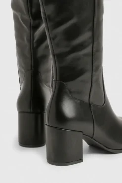 boohoo Bottes montantes à enfiler basiques à coupe large et talon bloc bas<Femme Bottes|Bottes Noires