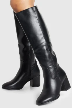 boohoo Bottes montantes à enfiler basiques à coupe large et talon bloc bas<Femme Bottes|Bottes Noires