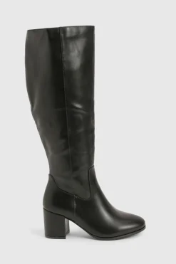 boohoo Bottes montantes à enfiler basiques à coupe large et talon bloc bas<Femme Bottes|Bottes Noires