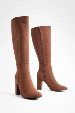 Bottes montantes en synthétique-suède à talons hauts