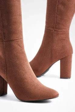 Bottes montantes en synthétique-suède à talons hauts