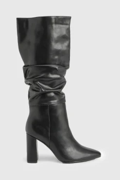 Bottes montantes froncées à talon bloc
