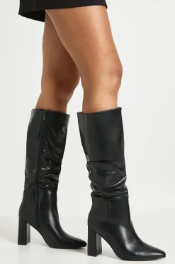 Bottes montantes froncées à talon bloc