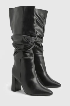 Bottes montantes froncées à talon bloc