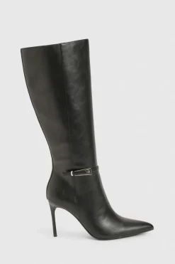 boohoo Bottes montantes à genou à talon aiguille avec détail de boucle et bout pointu< Bottes|Bottes Hautes