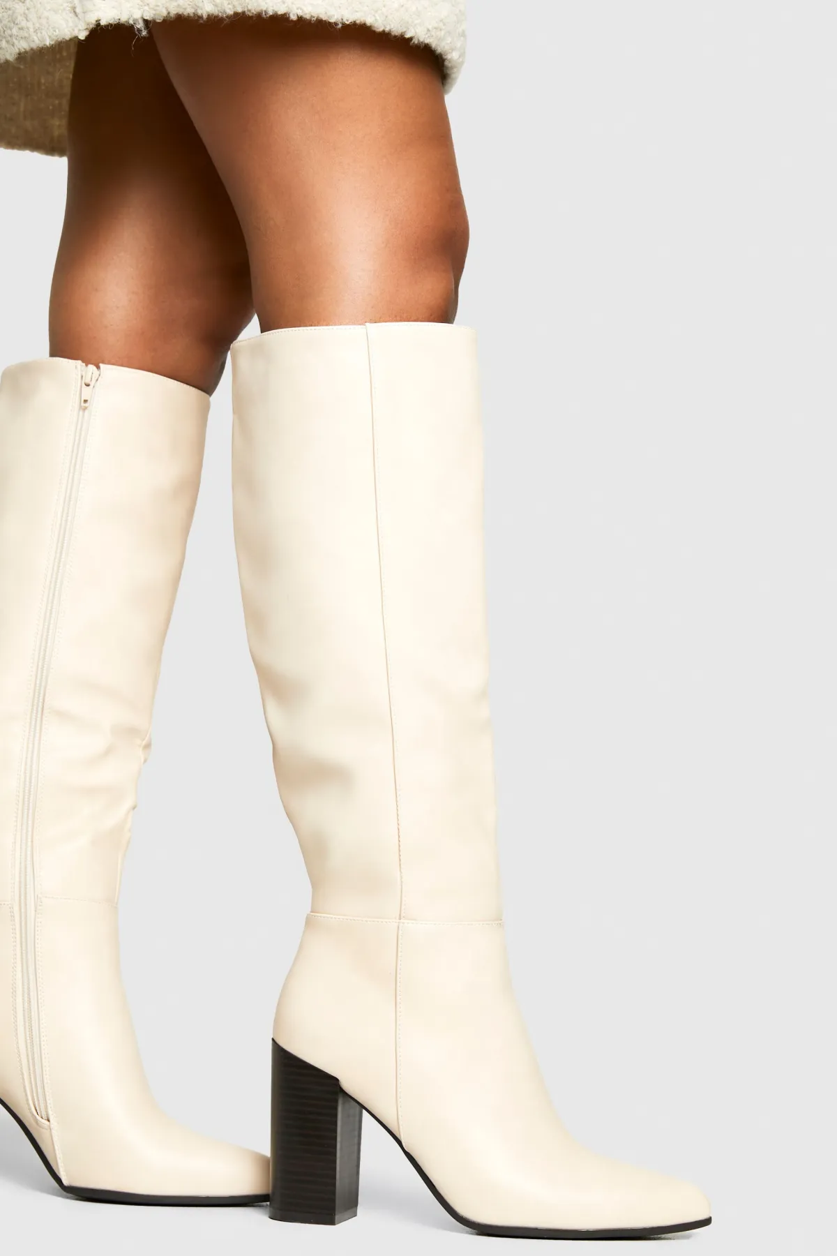 boohoo Bottes montantes jusqu'au genou à talon empilé Column< Bottes|Bottes Hautes