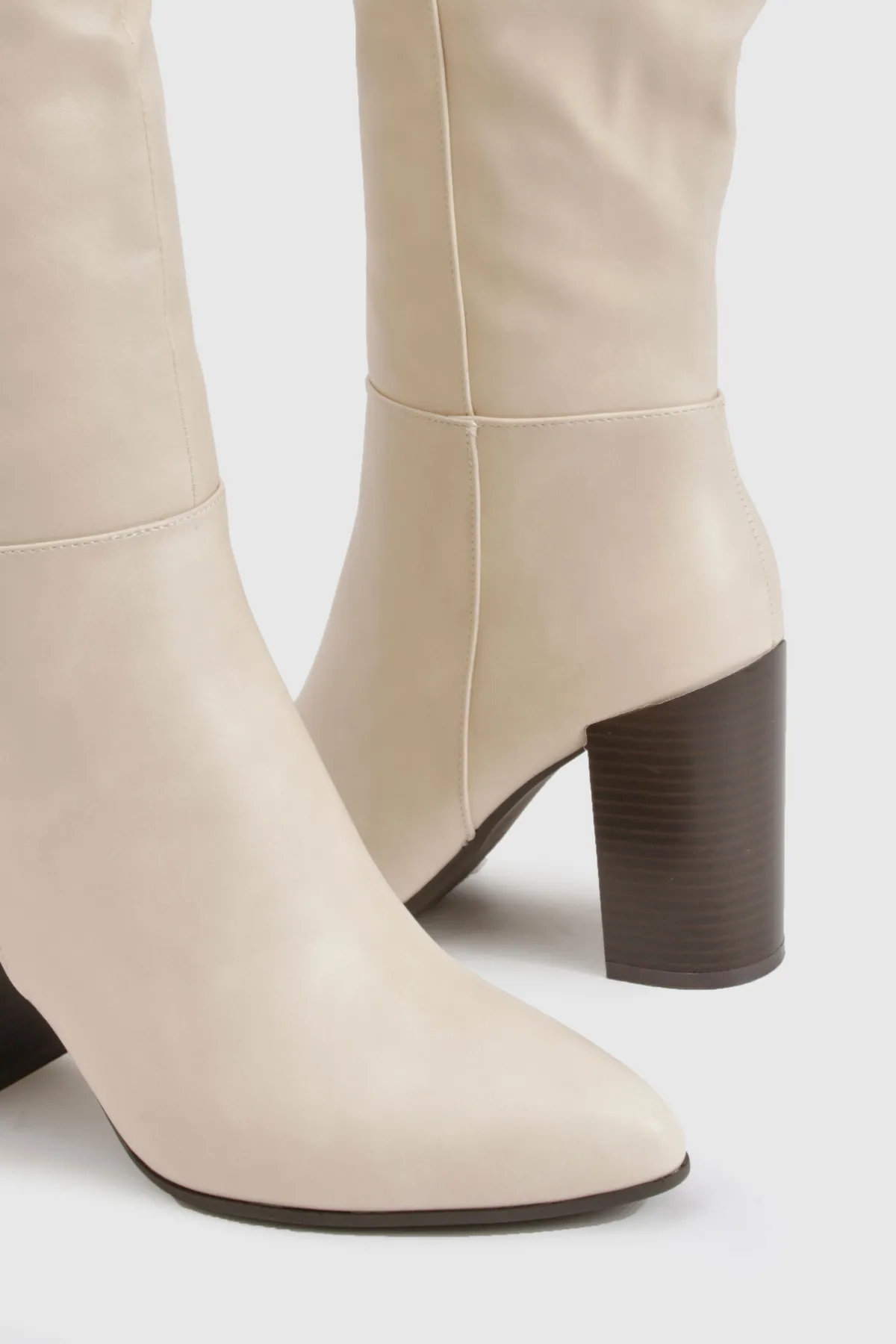boohoo Bottes montantes jusqu'au genou à talon empilé Column< Bottes|Bottes Hautes