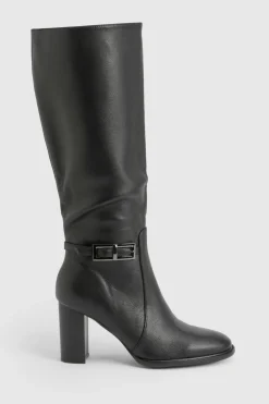 Bottes montantes jusqu’au genou à design bloc bas avec détails de boucle