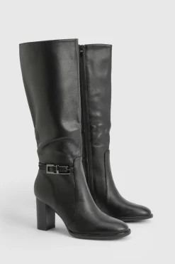 Bottes montantes jusqu’au genou à design bloc bas avec détails de boucle