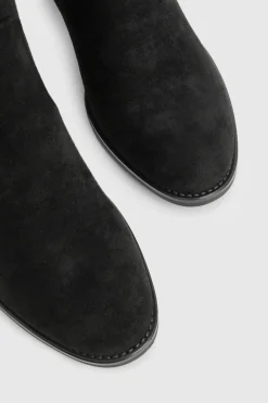 Bottes montantes jusqu'au genou à talon empilé en suède synthétique